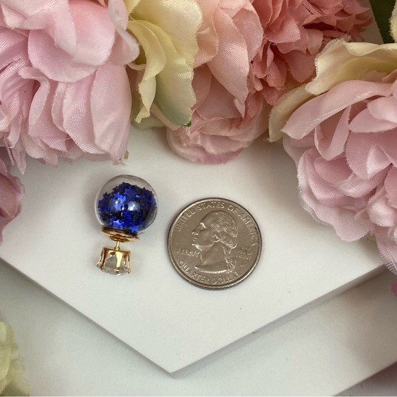 Double Stud Blue Star Confetti Crystal Earrings - Picture 13 of 16